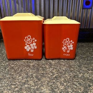 Vintage Orange and Cream Canister Set with Vintage Floral Design